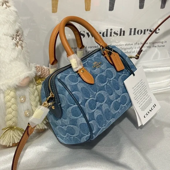 COACH Mini Rowan Crossbody Bag In Signature Denim - Picture 4 of 9